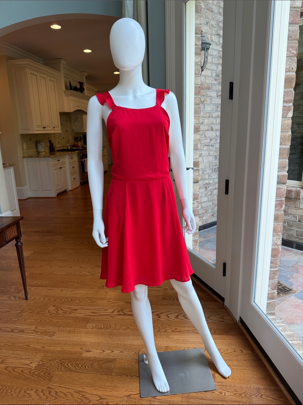 Nelly SUPER Pretty! Elegant Red Square-Neck Mini Dress with fun lace up back!